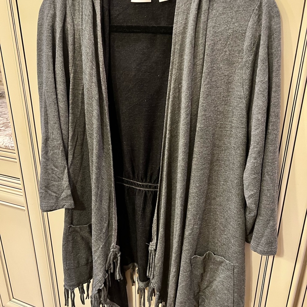 Chico's Gray Fringe Cardigan